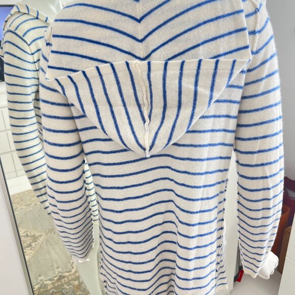 Sea Cashmere White w/Blue Stripe Open Cardigan with Hoodie SZ S - Picture 8 of 10